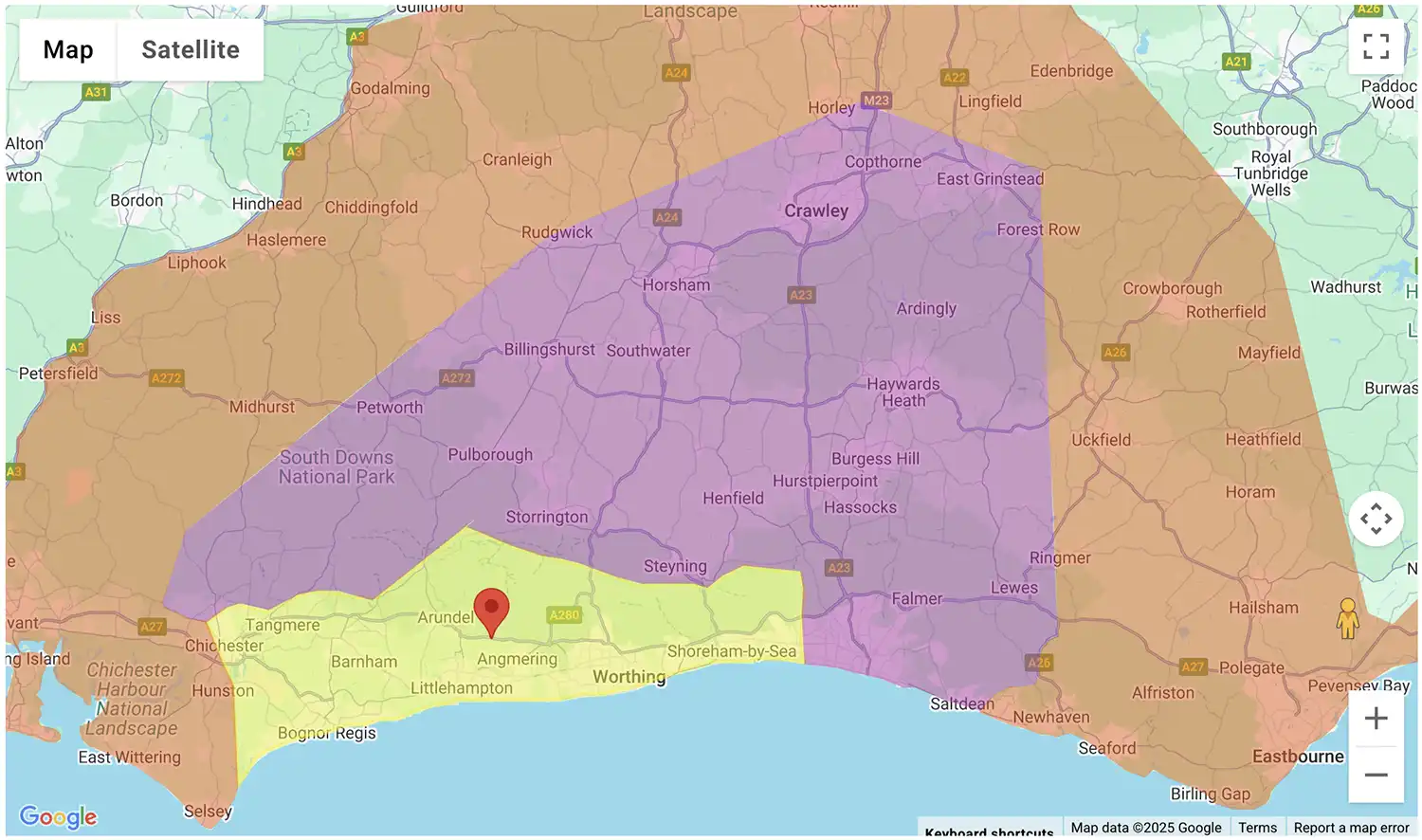 Gas Bottles Copthorne delivery zone map - click to see on BBQ Gas Bottles